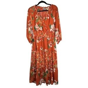 Fig and Flower Brown and Orange Ruffled Tiered Sundress